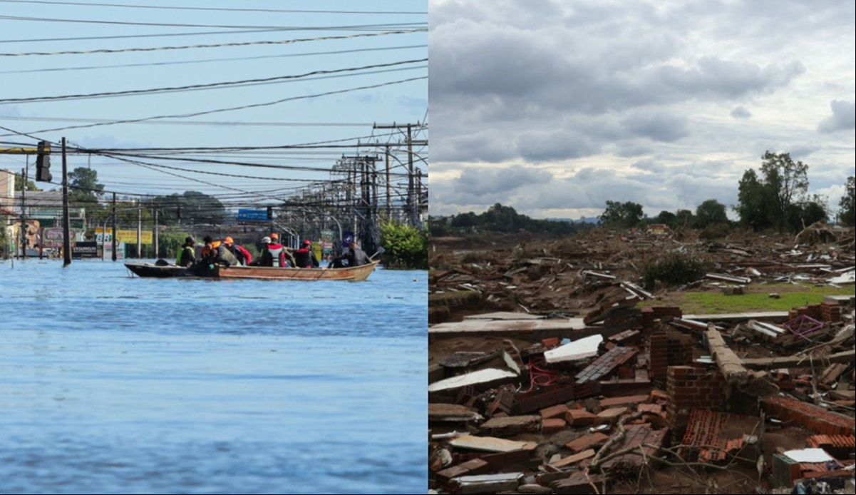 À esquerda, o bairro Mathias Velho, em Canoas; à direita, Moinhos, na cidade de Estrela
