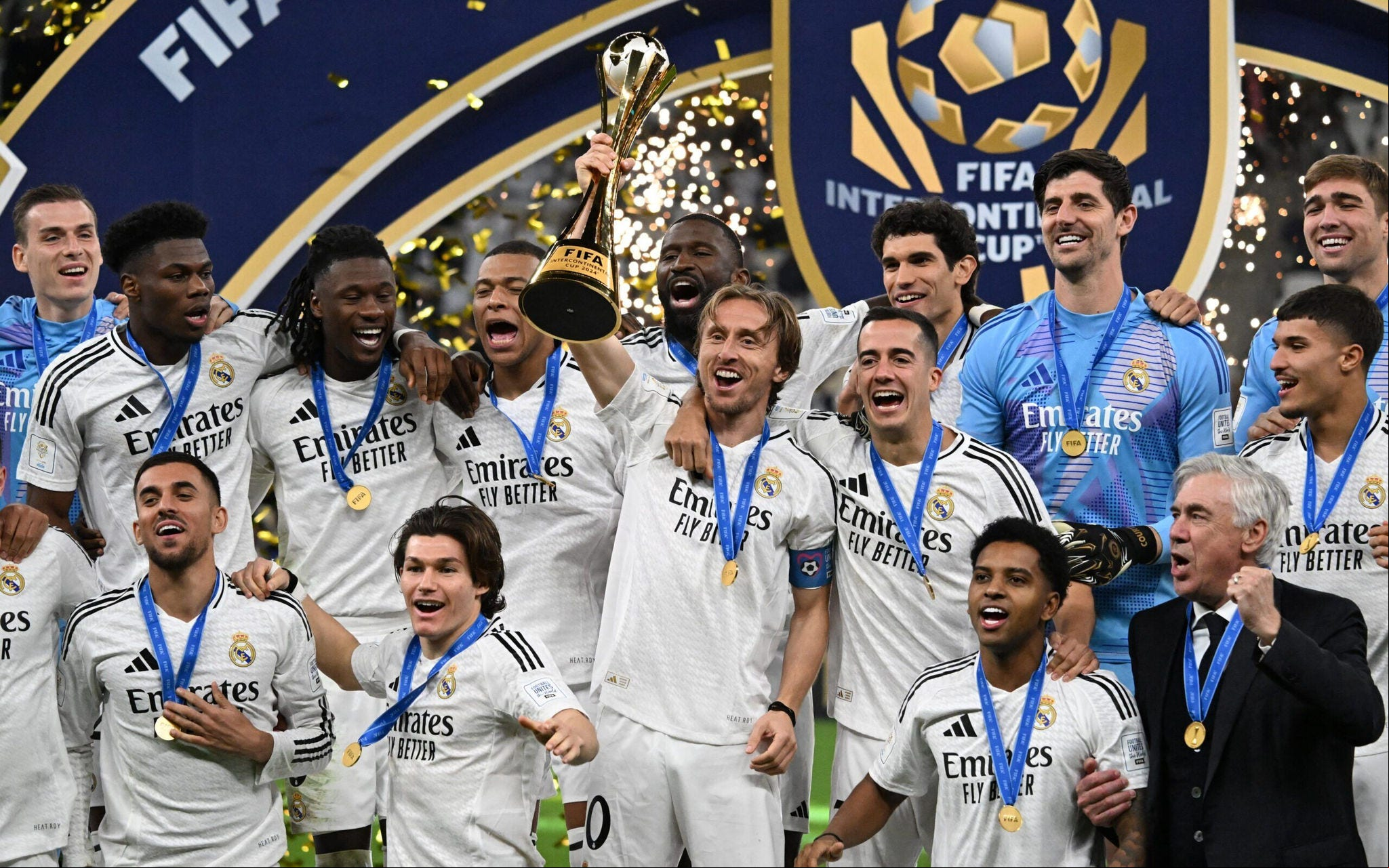O Real Madrid conquistou seu nono título ao bater o Pachuca na final do Mundial em 2024 (Foto: Mahmud HAMS / AFP)