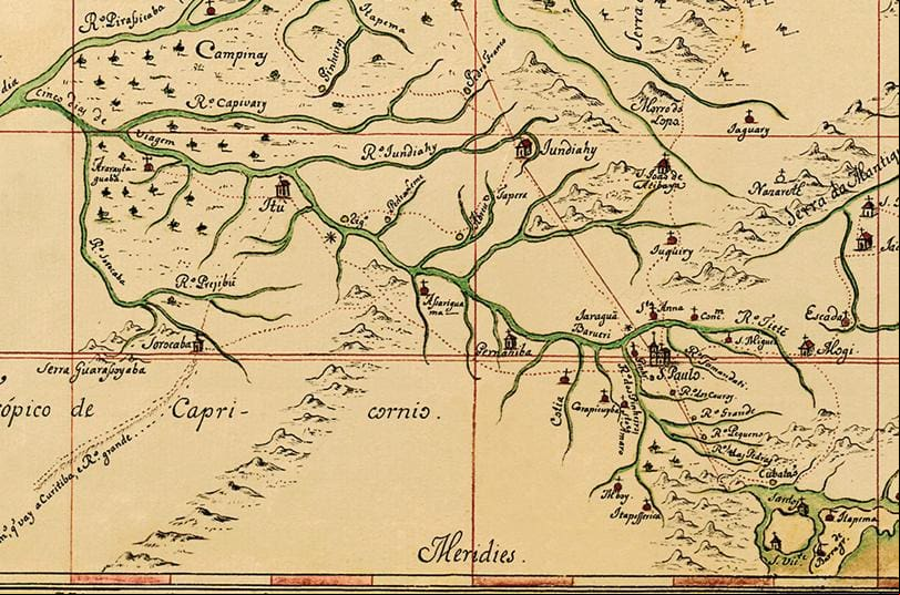 Cópia de mapa de região brasileira atribuído ao italiano sco Tosi Colombina (Reprodução/Arquivo Público do Distrito Federal)