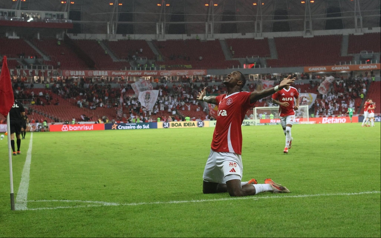 Ricardo Mathias após o gol que marcou no Mirassol (Foto: Ricardo Duarte/SC Internacional)