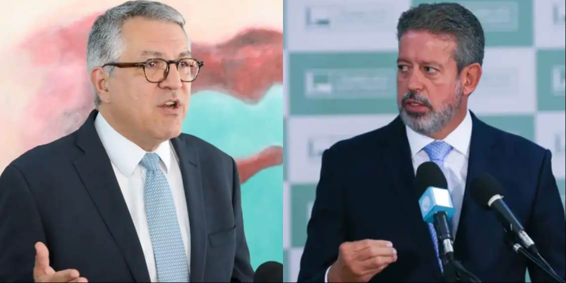 Na imagem, à esquerda está o ministro Alexandre Padilha (Relações Institucionais) e à direita o presidente da Câmara dos Deputados, Arthur Lira (PP-AL)